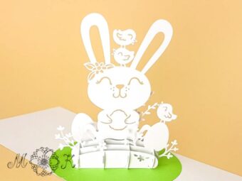 Plotterdatei Pop-up-Karte Hase mit Vögelchen