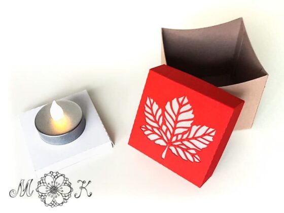 Schoki-Verpackung Herbst umgesetzt als Deko mit LED-Teelicht - offen