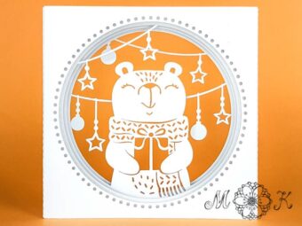 Plotterdatei Tunnelkarte Winterbär mit Geschenk