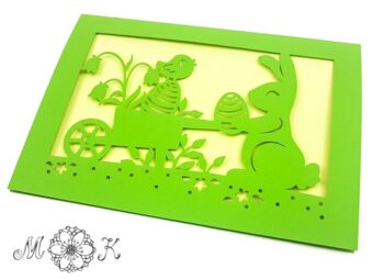 Plotterdatei Faltkarte Osterhase mit Schubkarre