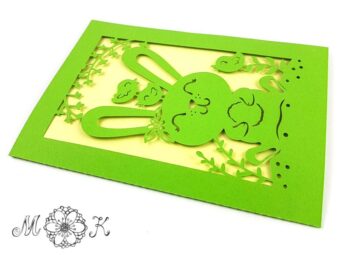 Plotterdatei Faltkarte Hase mit Vögelchen