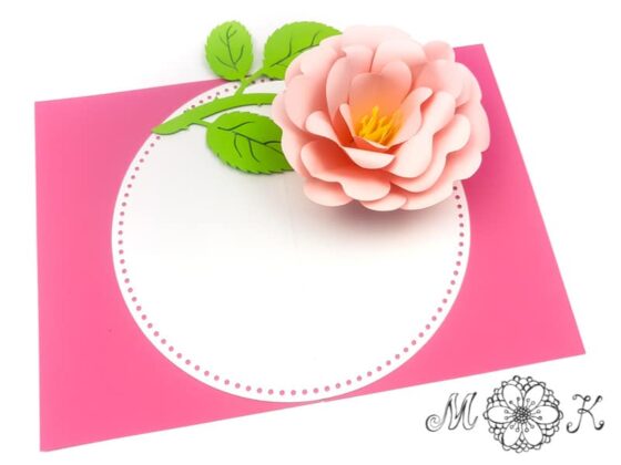 Pop-up-Karte Rose (in rosa / pink) - geöffnet