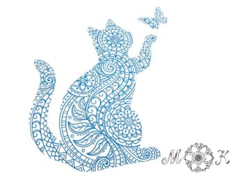 Plotterdatei Folienmotiv Katzen-Doodle mit Schmetterling