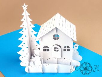 Plotterdatei Pop-up-Karte Haus mit Christbaum