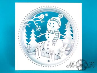 Plotterdatei Tunnelkarte Schneemann mit Hase und Vögelchen