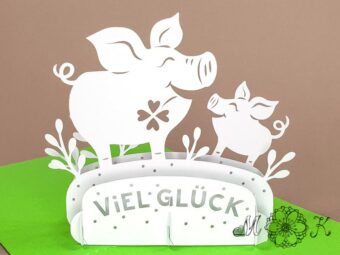 Plotterdatei Pop-up-Karte Glücks-Schweinchen