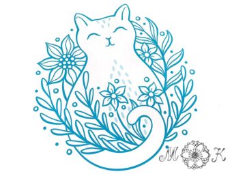 Plotterdatei Folienmotiv Katze zwischen Blumen